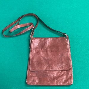 Vera Pelle Italy Soft Leather Crossbody Bag Purse Rich Brown zip pkts Clean 10X9
